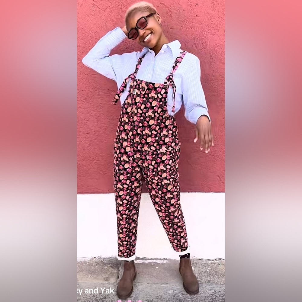 Lucy & Yak Dungarees in floral corduroy Edith print